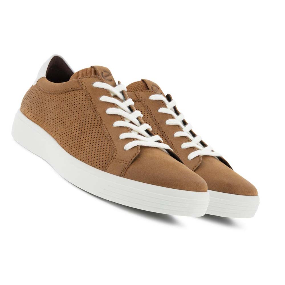 Men's Ecco Soft Classic Laced Sneakers Brown / White | Canada 639BEX